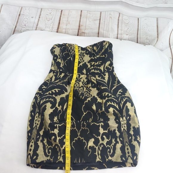 H&M Womens Gold Black Semi Sweetheart Neck Strapless Fully Lined Tube Dress Sz 8 - Picture 11 of 14